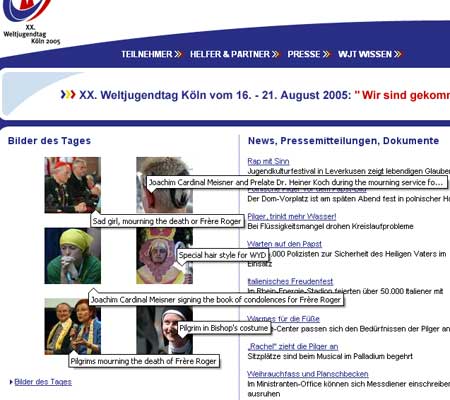 XX. Weltjugendtag 2005 - Bilder des Tages